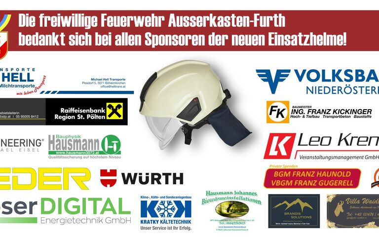 Vielen Dank an unsere Sponsoren Firmenlogos rund um einen Einsatzhelm